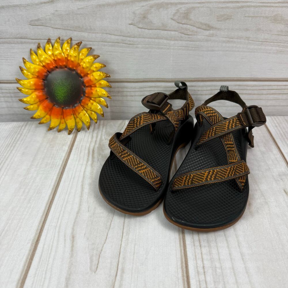 Chaco Kids Z1 Ecotread Sandals Brown Orange Geometric Strap Size 4